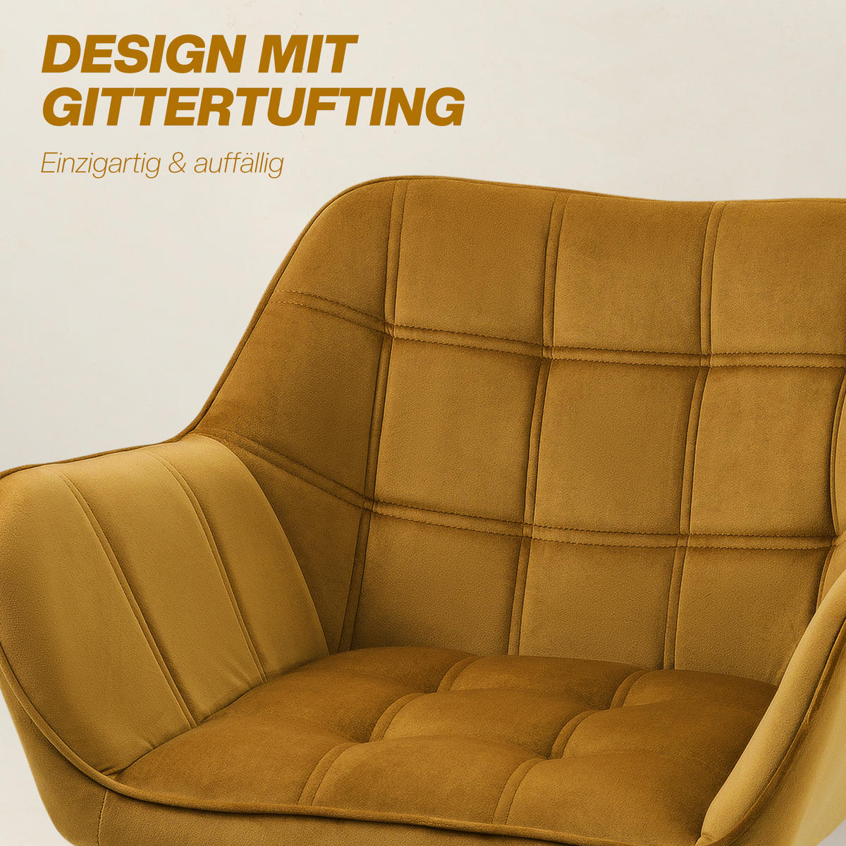 POLSTERSESSEL, Skandi Design, bis 120 kg, Kautschukholzbeine - Currygelb/Gelb, Textil (61.5/71/67cm) - HOMCOM
