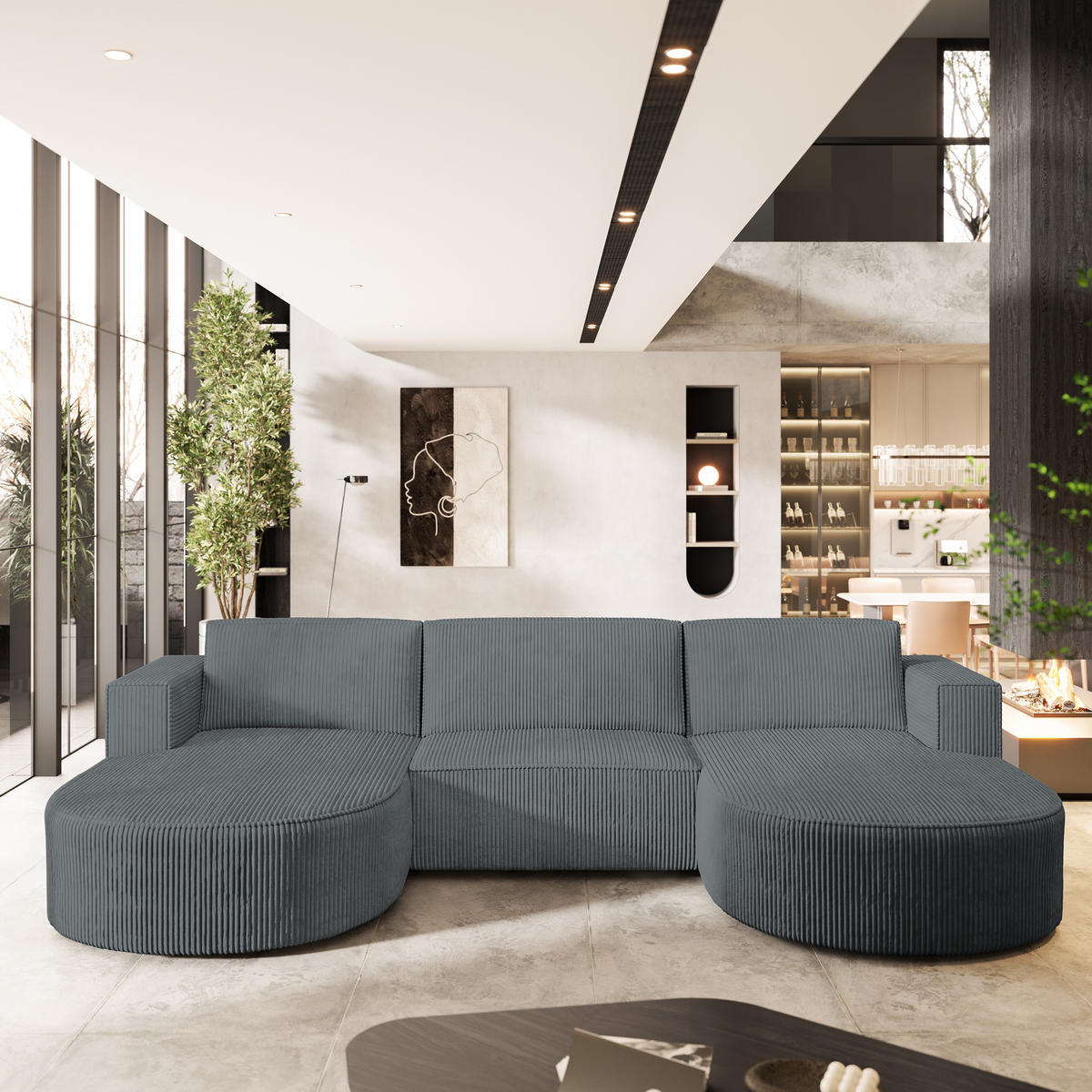 ROHOVÁ SEDAČKA VEZZO šedá - šedá, dřevo/textil (347/174cm) - MASSENO