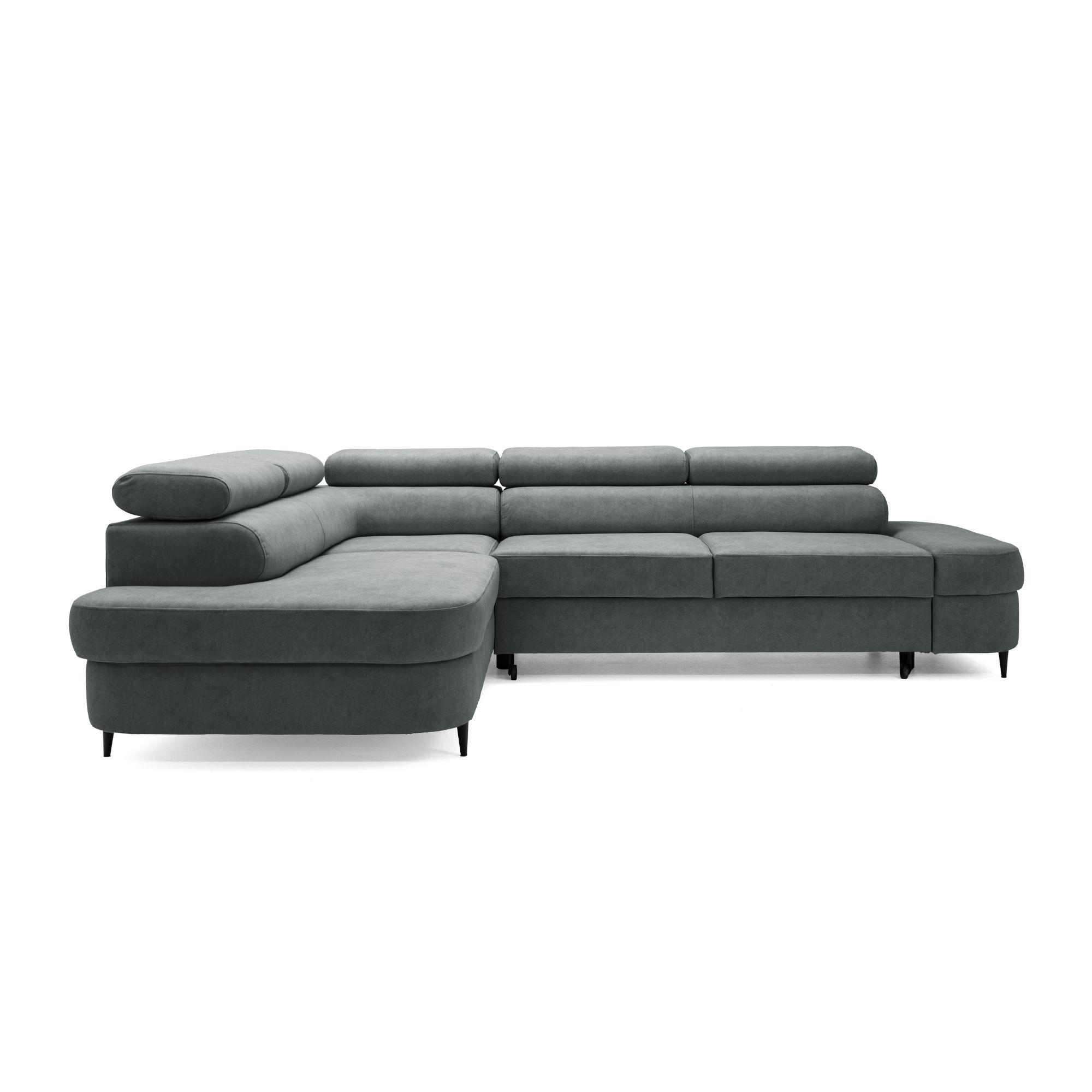 ECKSOFA PRIAM L Links mit Schlaffunktion 125x195 Velours Dunkelgrau - Dunkelgrau/Schwarz, Holz/Textil (203/275cm) - Muffo