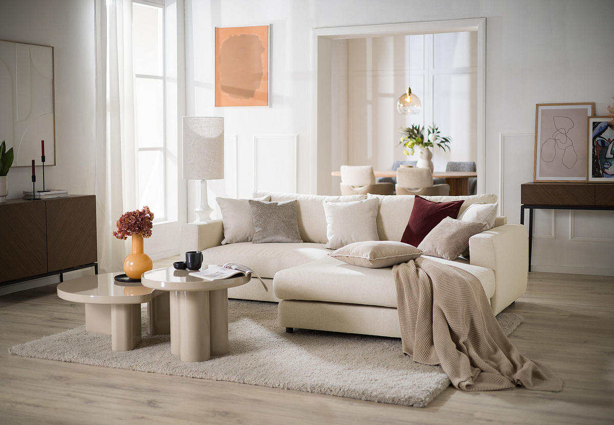 ECKSOFA mit Longchair - Beige/Schwarz, Holz/Kunststoff (238/183cm) - home24
