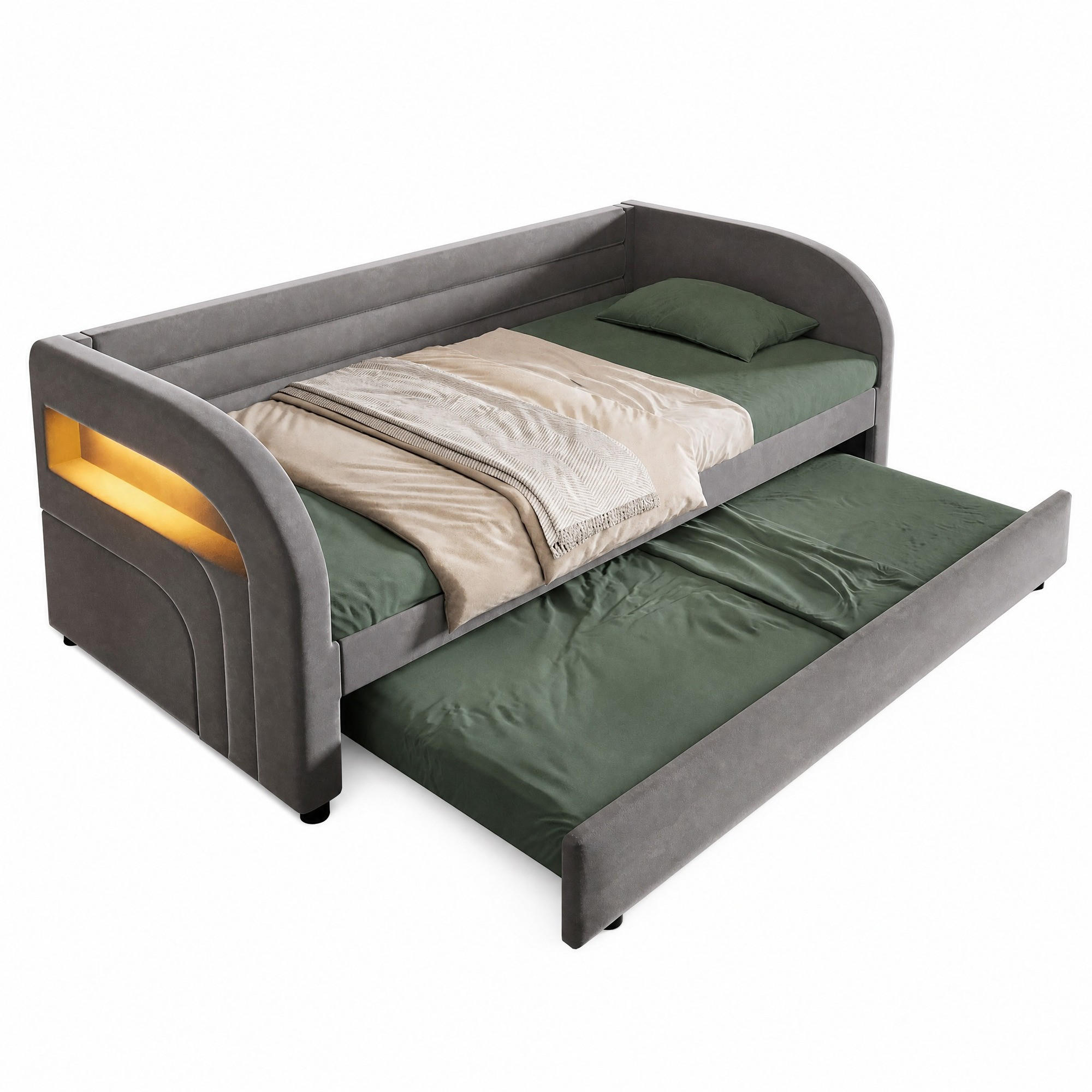 BETT 90/200 cm in Grau mit LED-Beleuchtung und Bett - Grau, Textil (90/200cm) - Flora Grace