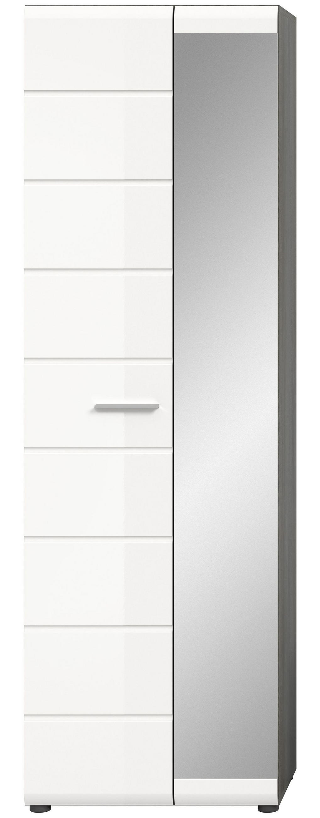 GARDEROBENSCHRANK SALSA (B/H/T: ca. 60/192/37 cm) in Rauchsilber Nachbildung/weiß hochglanz - Silberfarben, Holzwerkstoff (60/192/37cm)