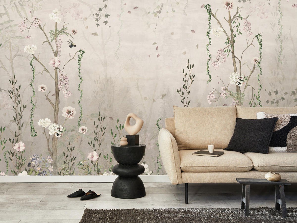 FOTOTAPETE für Wohnzimmer Vintage Blumenwiese Wildblumen Natur 500x350 - Beige/Braun, Papier (500/350cm) - Muralo