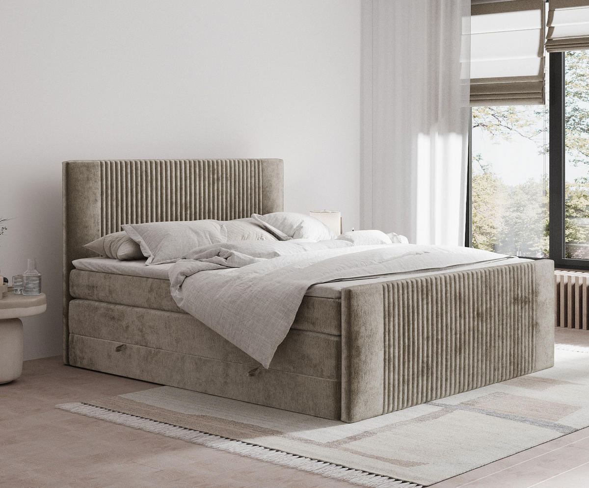 BOXSPRINGBETT Bergamo Beige 200/200 cm - Beige/Schwarz, Holz/Holzwerkstoff (200/200cm) - Maison de Reve