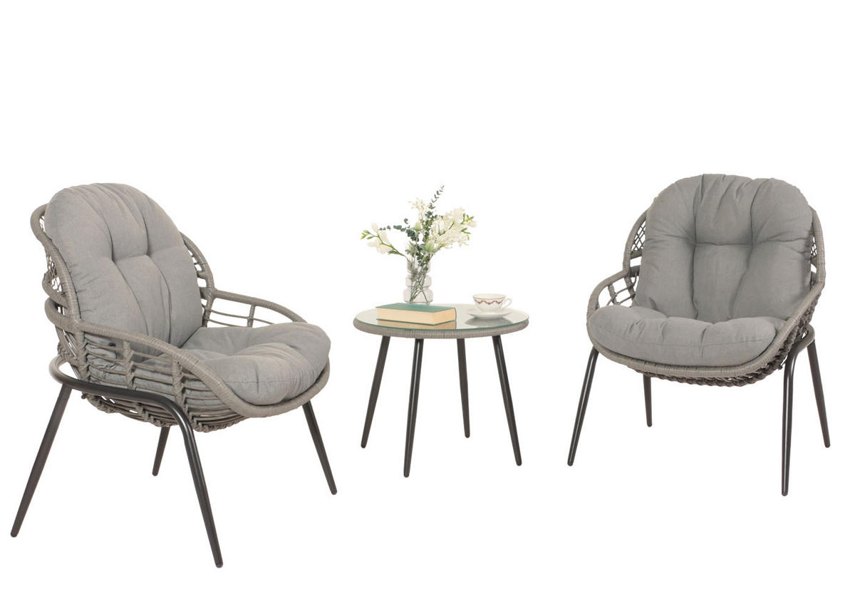 POLY-RATTAN GARNITUR Grau, Anthrazit - Anthrazit/Grau, Kunststoff - MCW