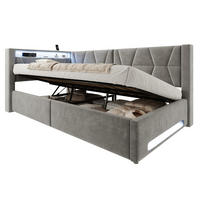 POLSTERBETT 90/200 cm in Dunkelgrau mit Stauraum, LED-Beleuchtung und USB - Dunkelgrau, Metall (90/200cm) - Flora Grace