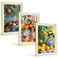 BILDER SET 3er Set - 40x60 cm Goldrahmen - Granatäpfel, Pfirsiche, Zitronen - Goldfarben, Kunststoff (40/60cm) - TULUP