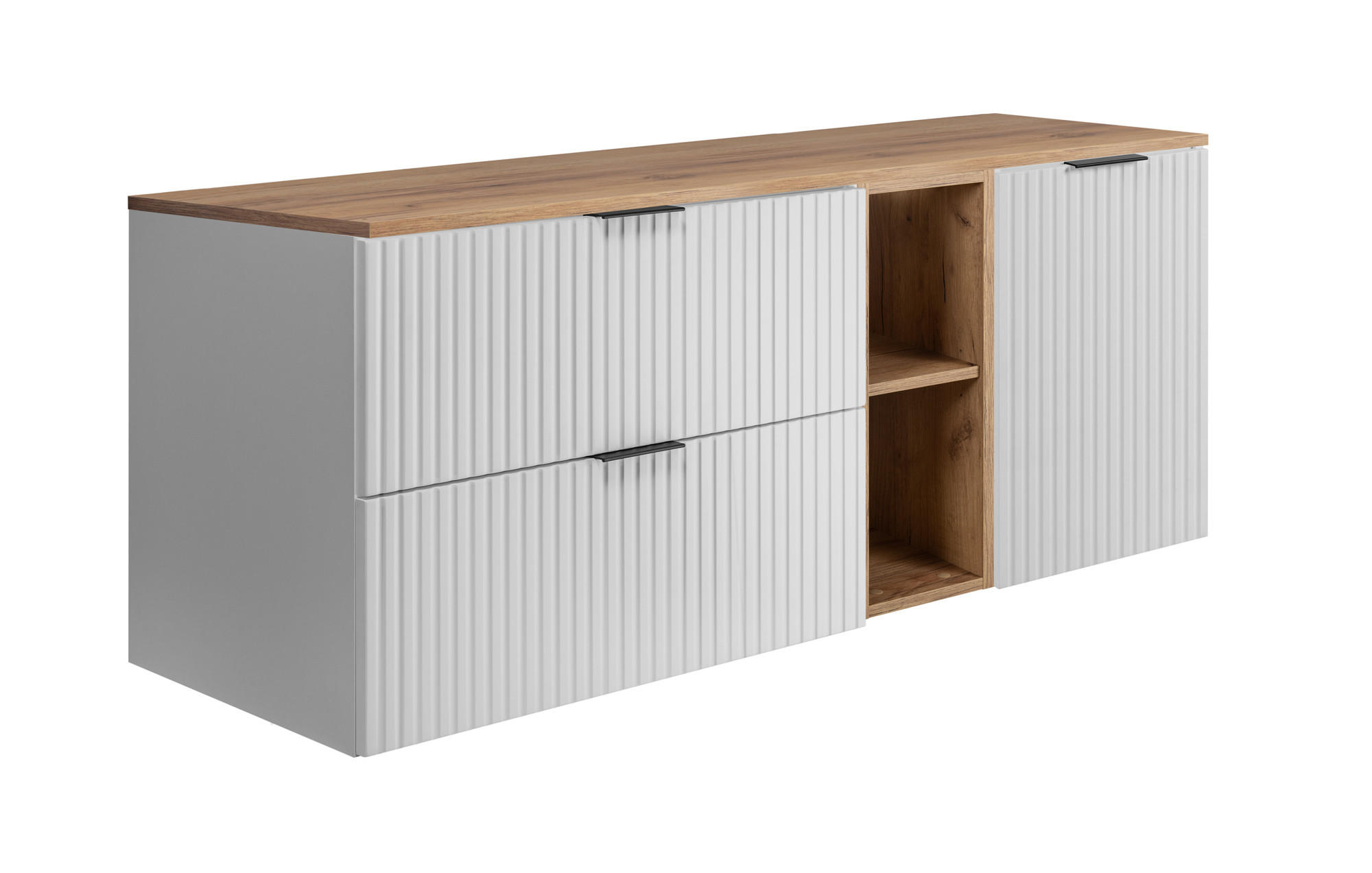 BADEZIMMER-SET, 57×46×140 cm, Weiß / Eiche Craft, schwarzer Griff - Weiß, Holzwerkstoff (140/57/46cm) - 3XE LIVING