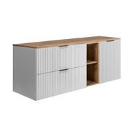 BADEZIMMER-SET, 57×46×140 cm, Weiß / Eiche Craft, schwarzer Griff - Weiß, Holzwerkstoff (140/57/46cm) - 3XE LIVING