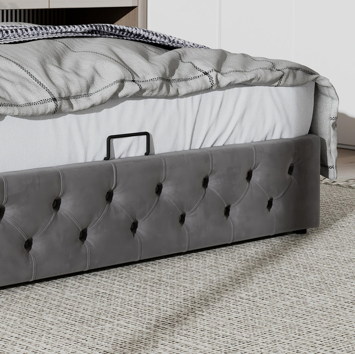 POLSTERBETT 140/190 cm grau aus Samt mit Bettkasten - Grau, Textil (140/200cm) - OKMYHOME