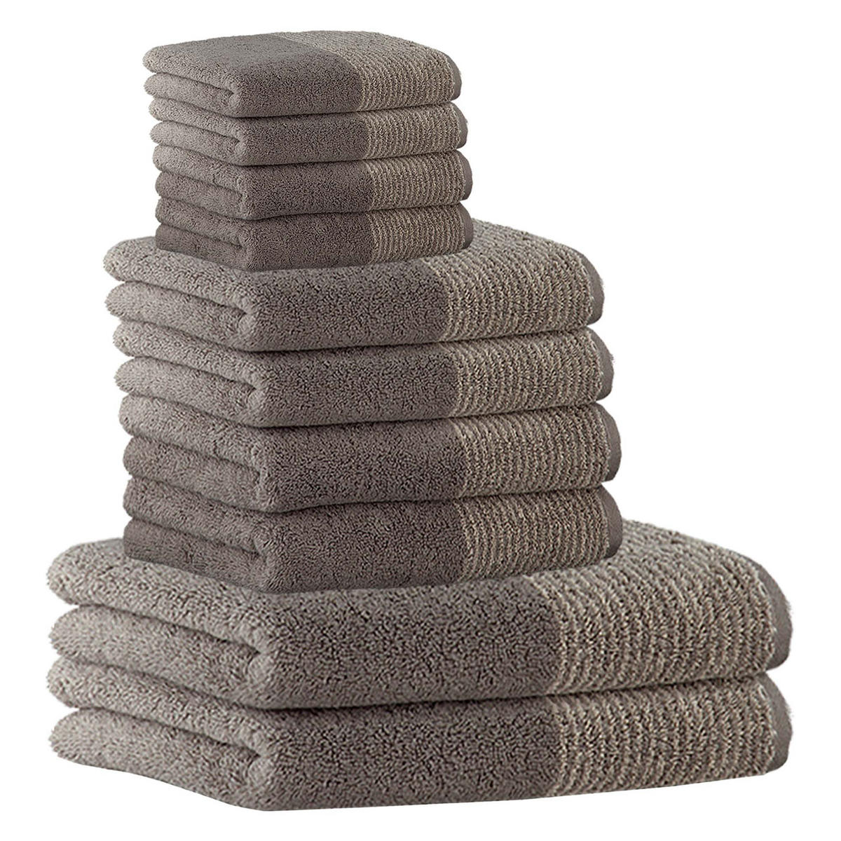 HANDTUCH Unisex Luxury Home C Two-Tone Grau Baumwolle 10er Pack - Graphitfarben, Naturmaterialien (200/135cm) - Cawoe