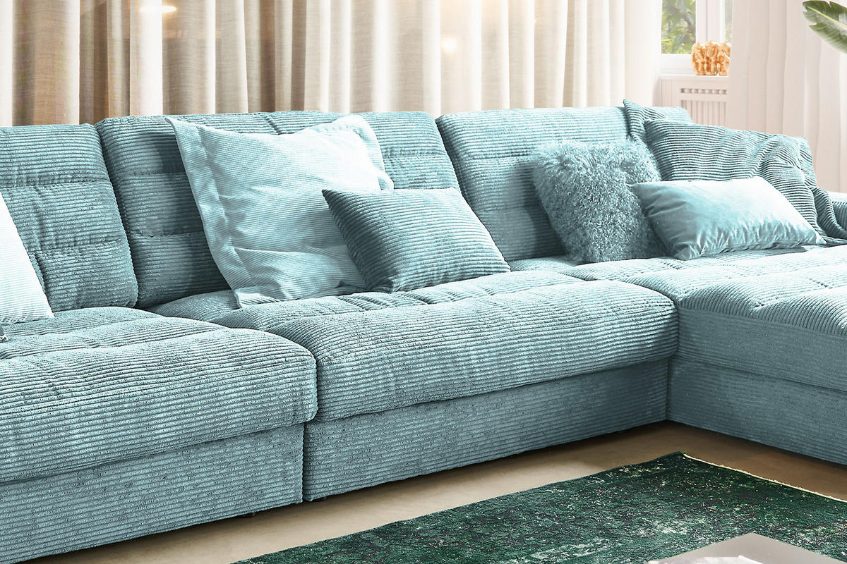 ECKSOFA XL LANA Hellblau Cord - Schwarz/Hellblau, Textil (416/205cm) - KAWOLA