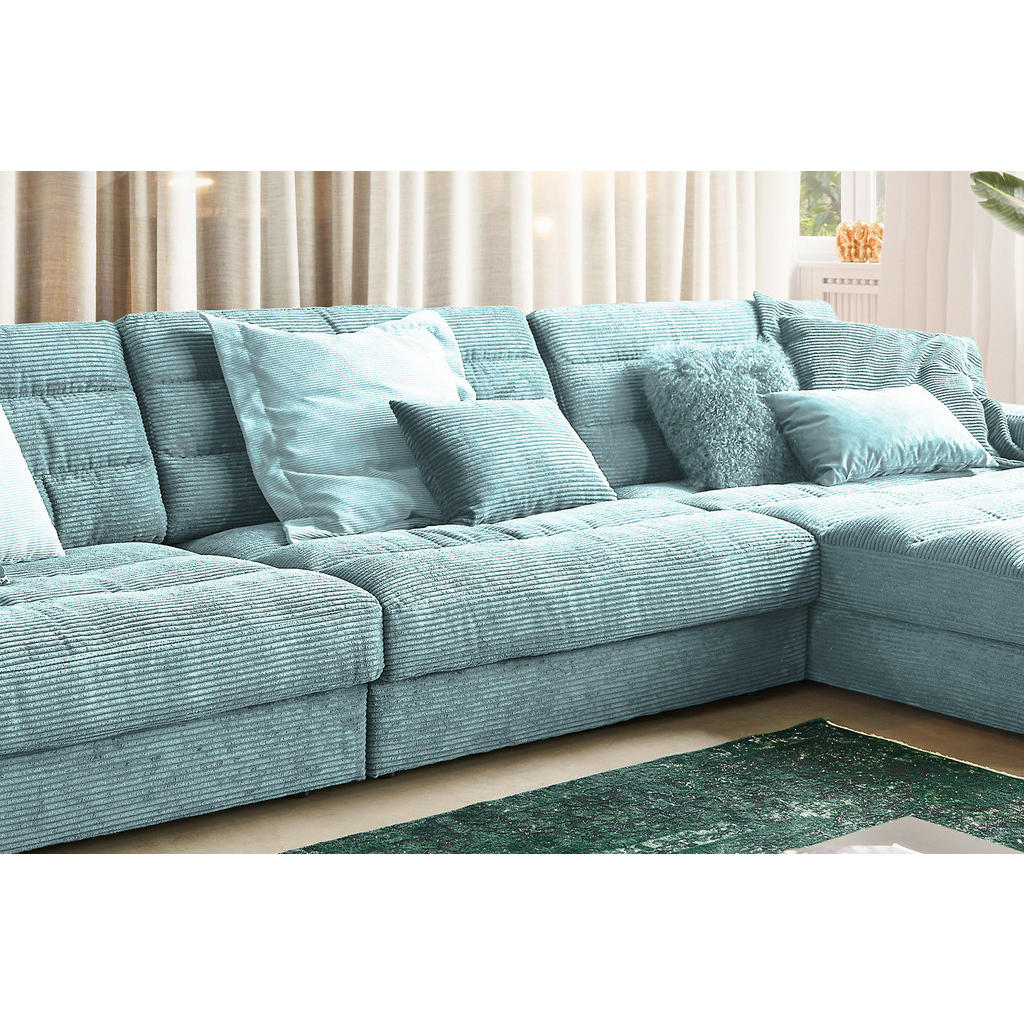 Thumbnail - Kawola Ecksofa, Hellblau, Textil, Echtholz, 4-Sitzer, Füllung: Kaltschaum, Ottomane rechts, L-Form, 416x205 cm, Wohnzimm...