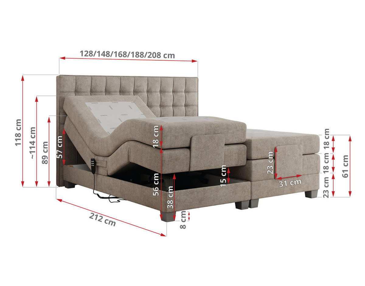 BOXBETT ELEKTRO 200/200 Beige Struktur - H3 - Beige, Holz/Textil (200/200cm) - MKS