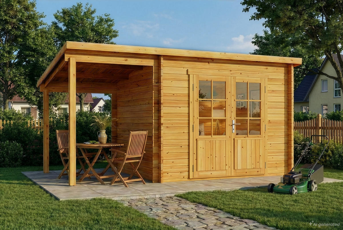 GARTENHAUS Holz Maria mit Schleppdach - Pinienfarben, Holz (450/230/269cm) - Alpholz