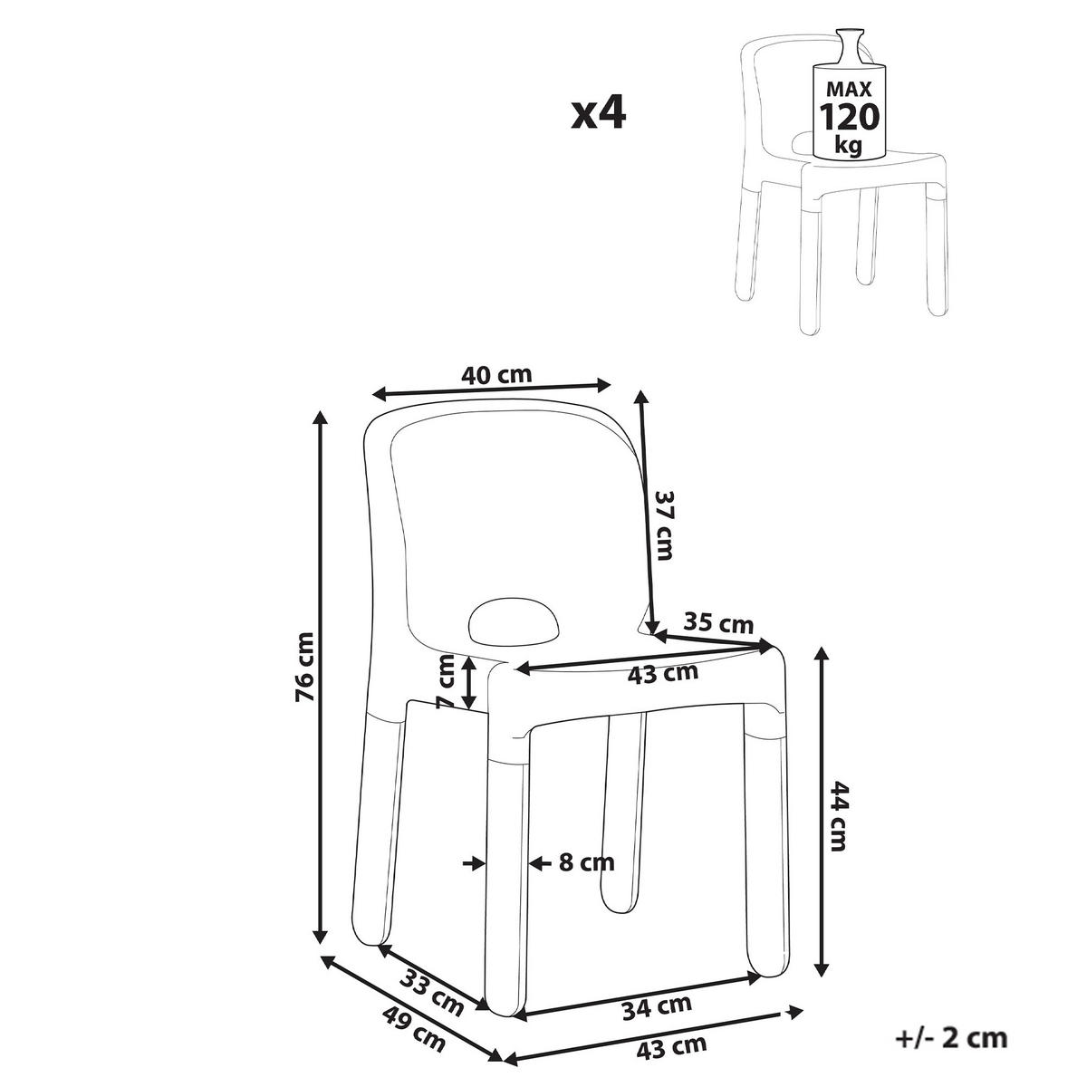 GARTENSTUHL 4er-Set Korallenrot Betim - Rot, Kunststoff (43/76/49cm) - Beliani
