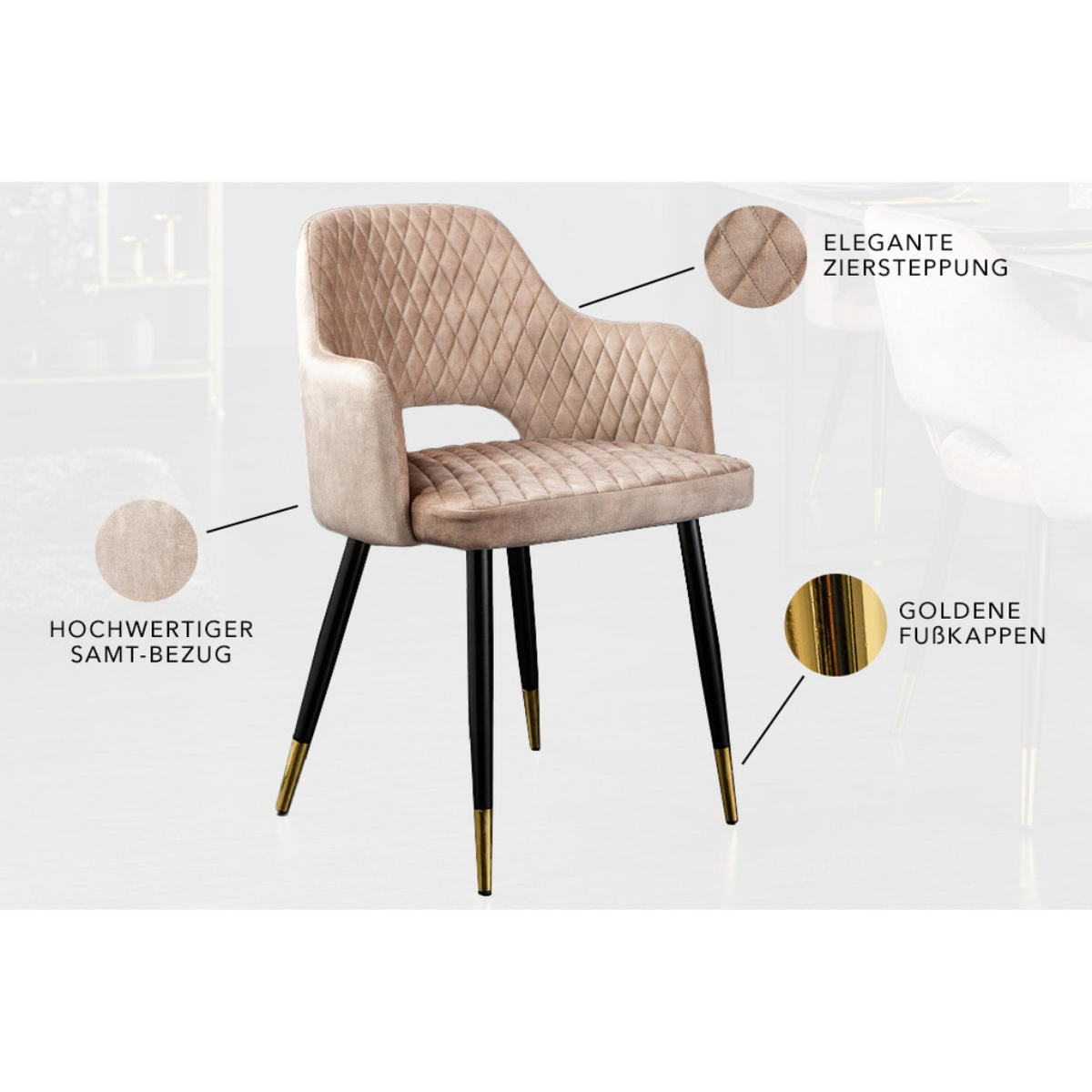 STUHL PARIS Samt Greige - Beige, Textil (56/81/57cm) - riess-ambiente