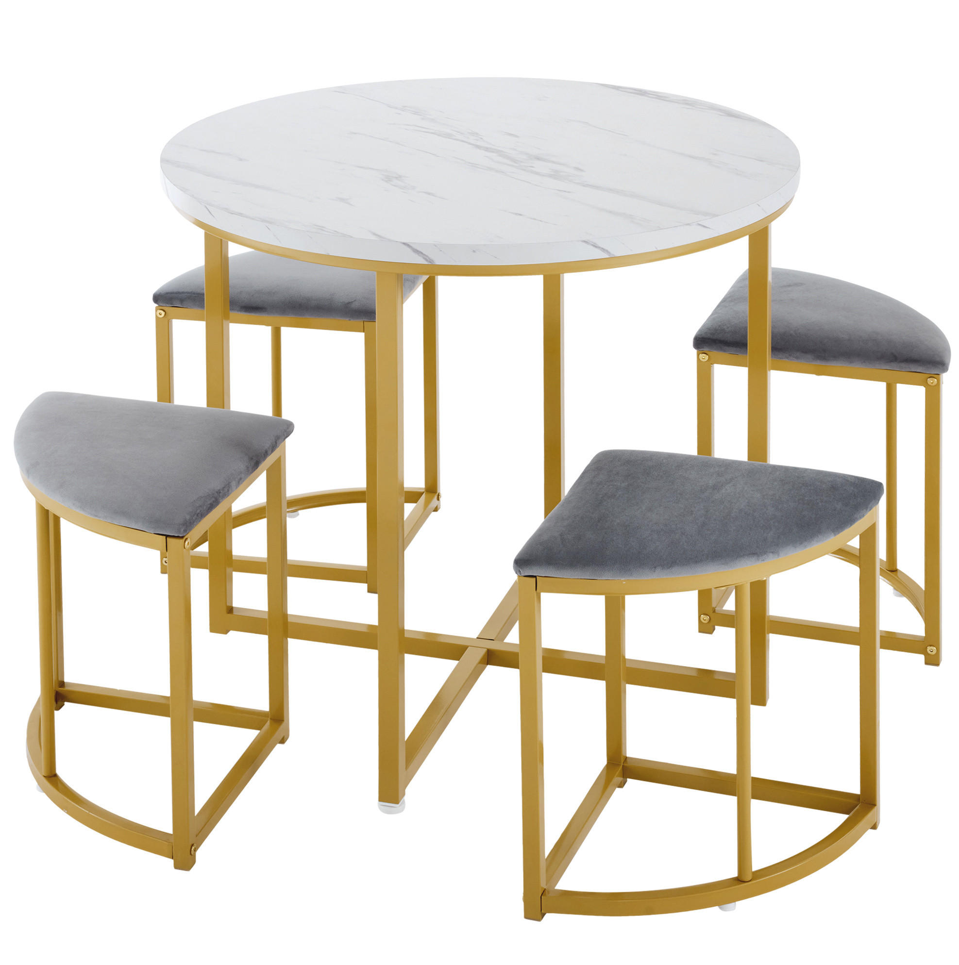 OKWISH JÍDELNÍ souprava 80 cm bílá z MDF a kovu se 4 židlemi