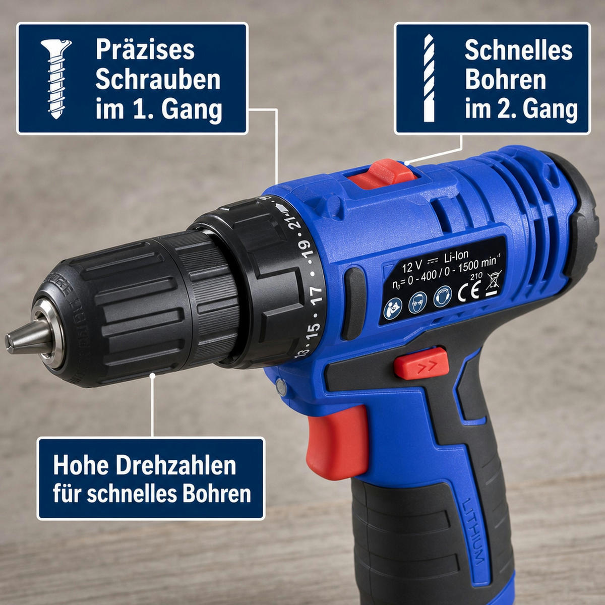 AKKU-BOHRSCHRAUBER 2-Gang 12 Volt WA2BS12 (ohne Akku und Ladegerät) - Blau, Kunststoff (20.5/18.5/5.5cm) - Westfalia