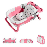 BABYBADEWANNE Tragbare zusammenklappbare, mit Thermometer und 1 weichem schwimmendem Kissen, Abflussloch, Rosa - Pink, Kunststoff (67/42cm) - Kaket