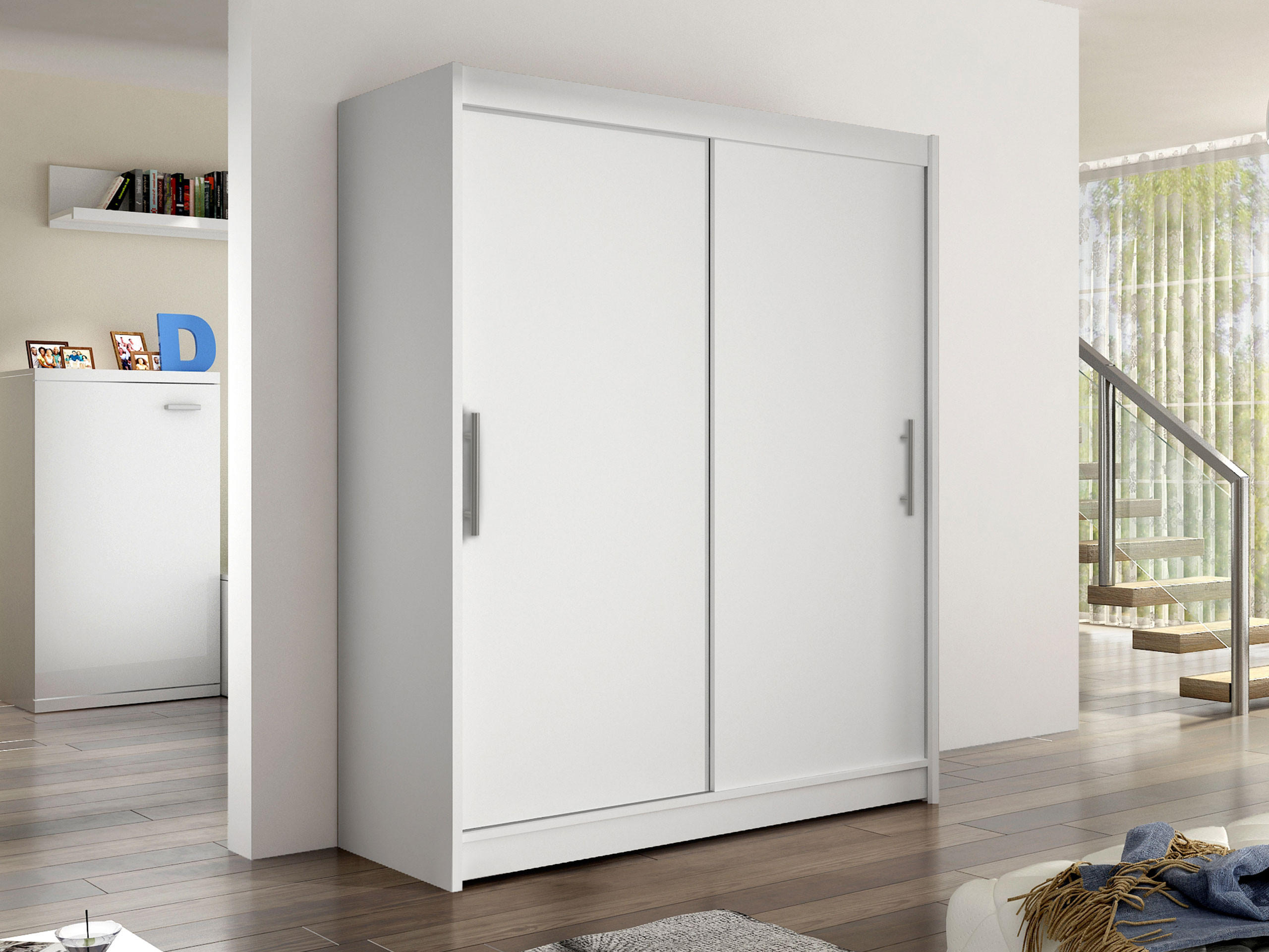 SCHWEBETÜRENSCHRANK Westa I - Silberfarben/Weiß, Holzwerkstoff/Metall (150/200/58cm) - MIRJAN24