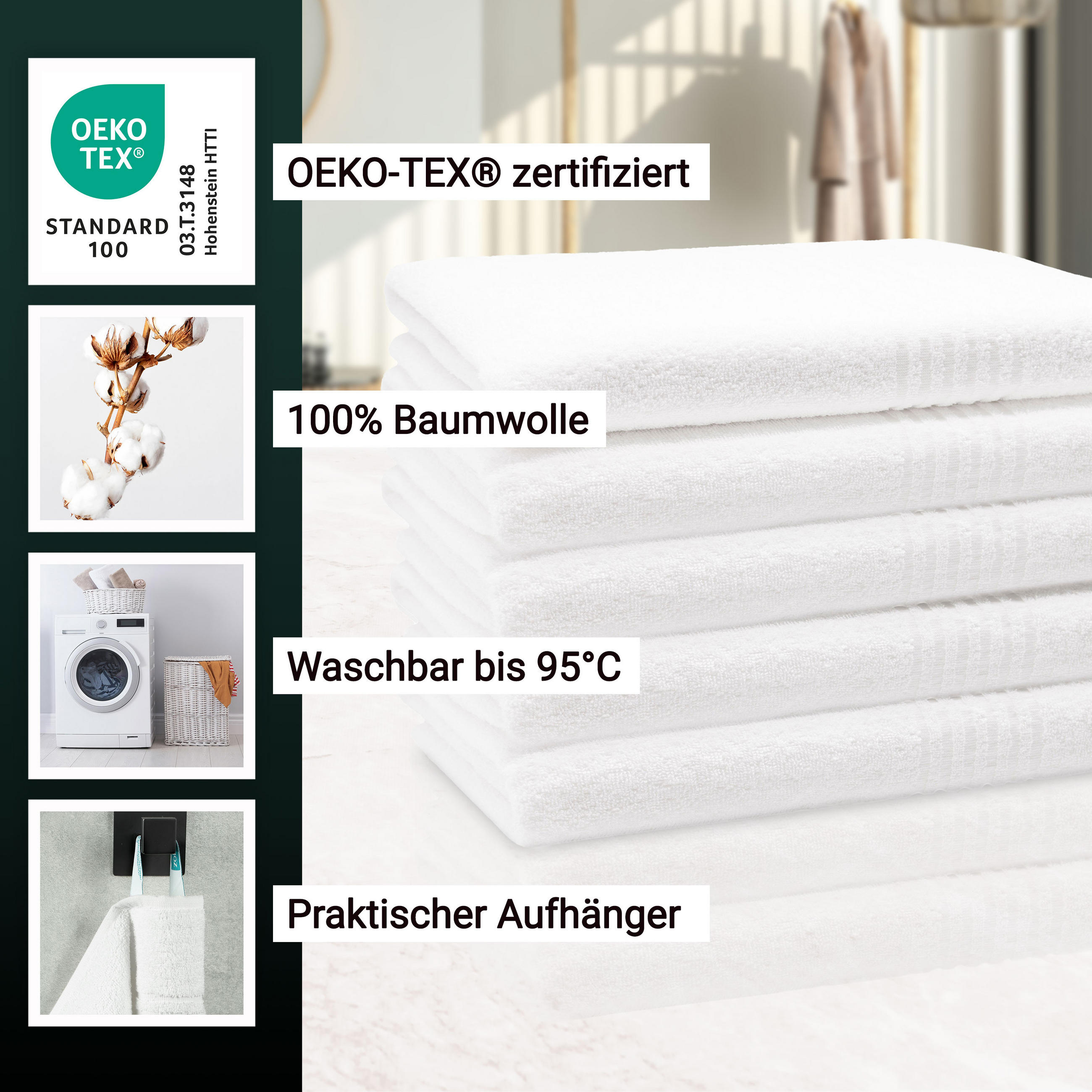 SAUNATUCH, 5er-Set, 70x180 cm, 100% Baumwolle, Weiß - Weiß, Textil (70/180cm) - Zollner
