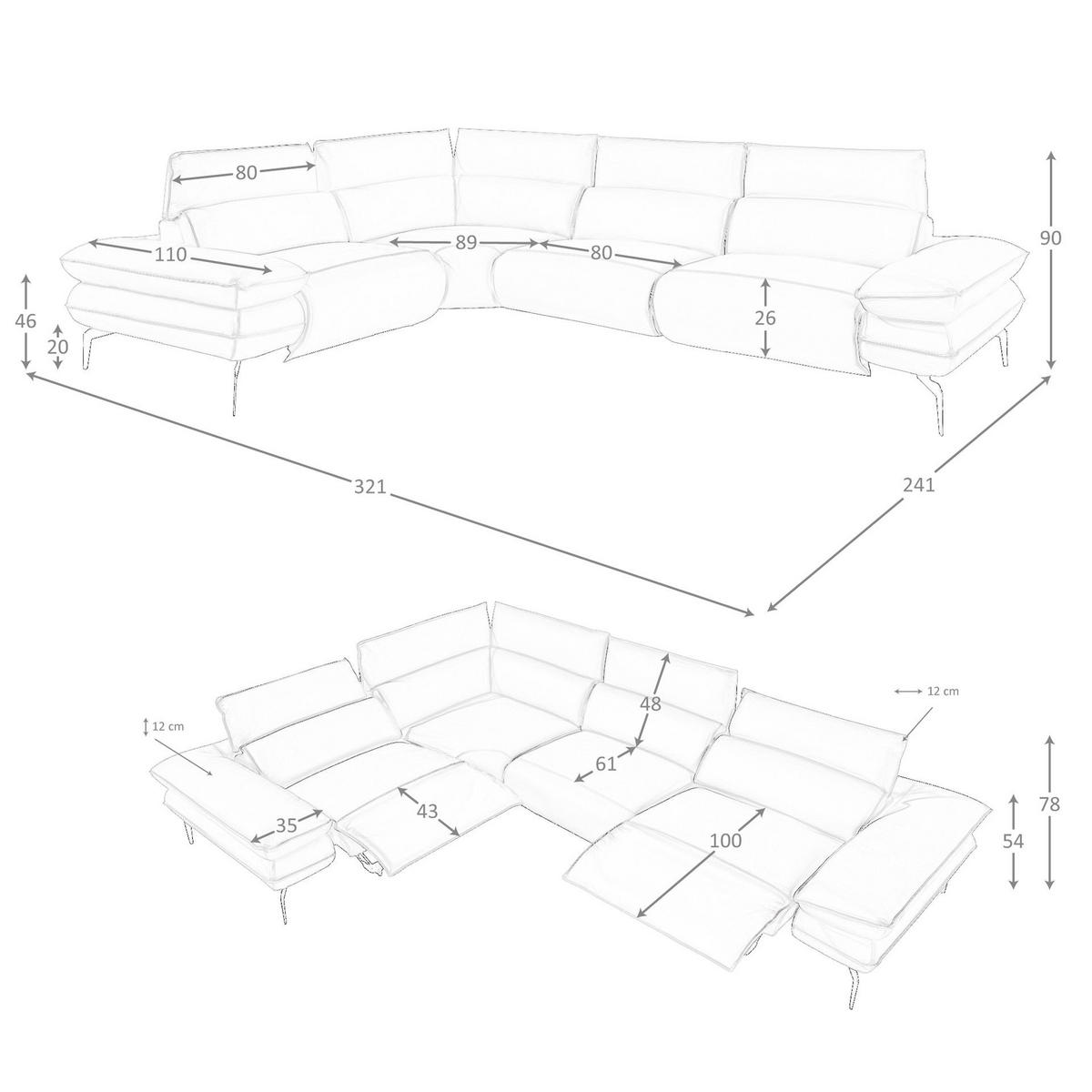 ECKSOFA Modulares Relax-Ecksofa aus braunem Leder 321/241/90 cm - Schwarz/Braun, Leder/Metall (321/241cm) - ANGEL CERDA