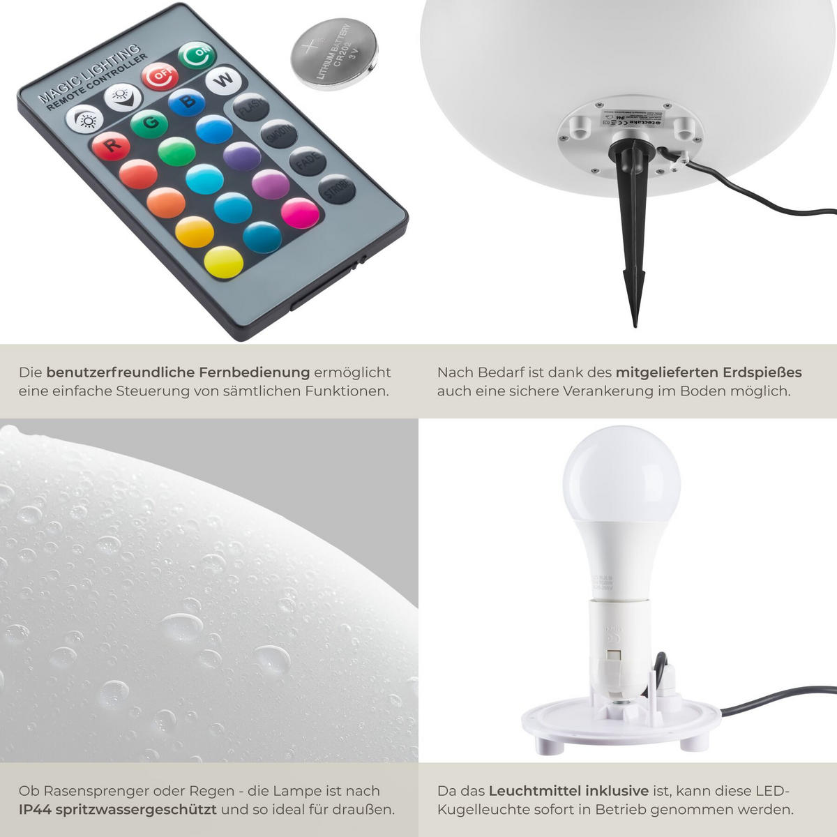 KUGELLEUCHTE Luminous Eye, inklusive Erdspieß, weiß - Weiß, Kunststoff (35/35/21.5cm) - tectake