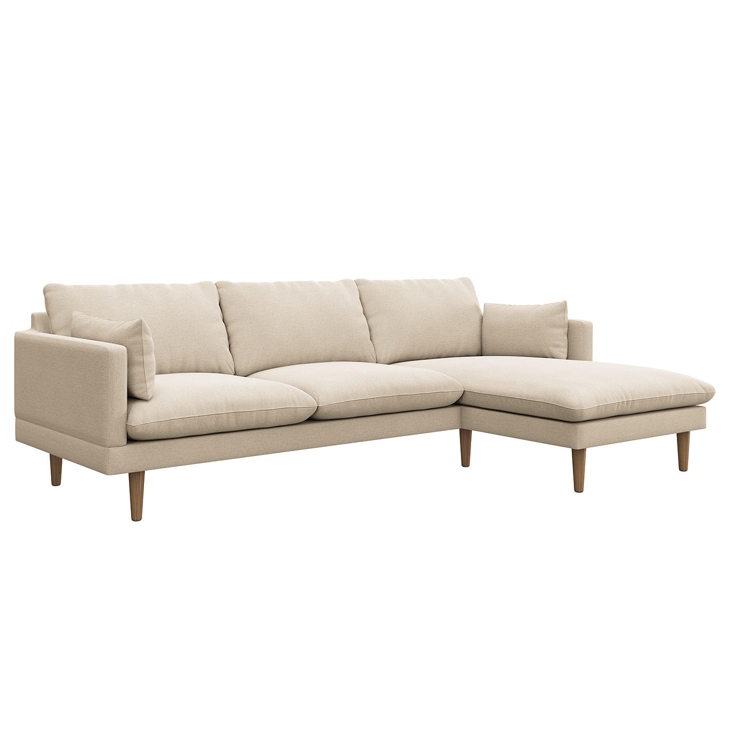 ECKSOFA mit Longchair - Webstoff - Beige/Buchefarben, Buchenholz/Textil (242/150cm) - home24