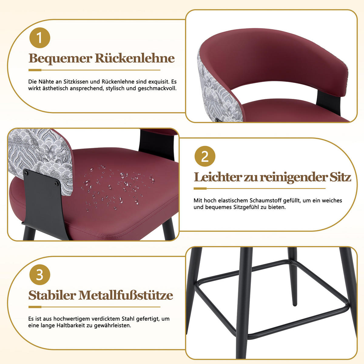 ESSZIMMERSTUHL mit Armlehnen Kunstleder Rot - Rot, Metall (47/94.5/46cm) - Meubliv