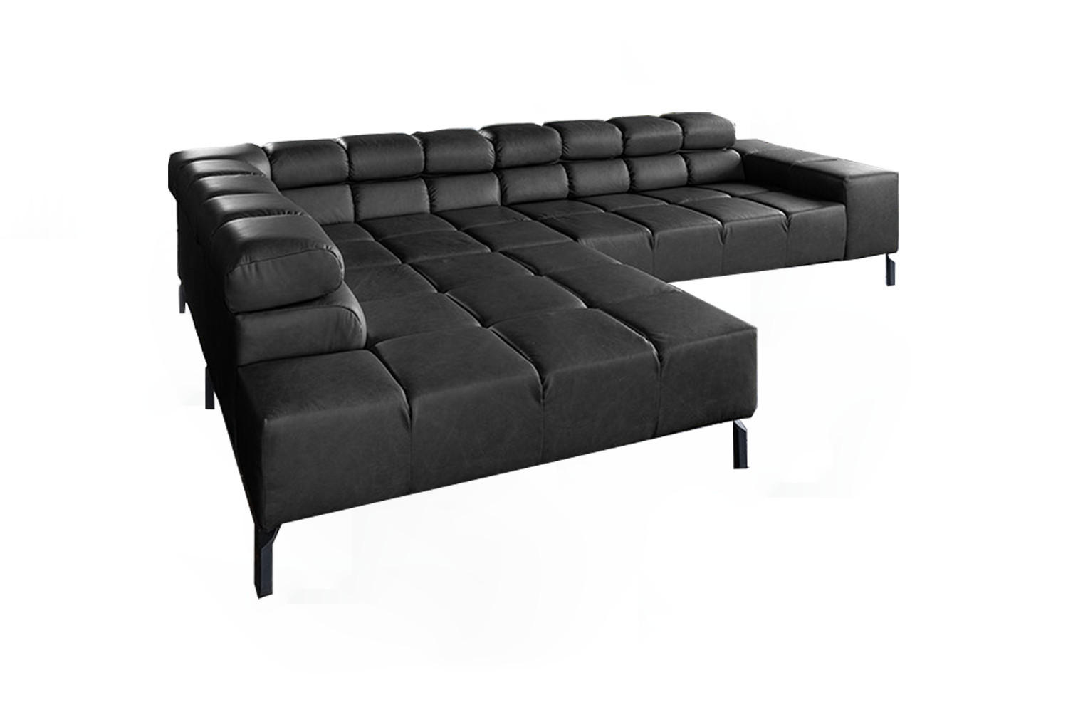 ECKSOFA NELSON Schwarz Leder - Schwarz, Leder/Metall (321/216cm) - KAWOLA