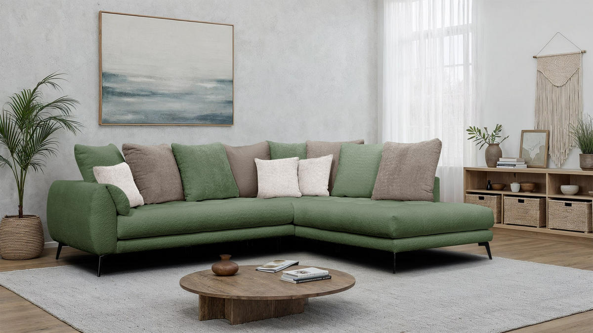 ECKSOFA CALME 5-Sitzer, olive und beige - Olivgrün, Holz/Textil (294/229cm) - Courtois Laville