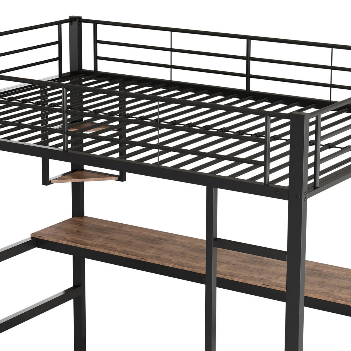 HOCHBETT 90/200 cm Schwarz aus Metall mit Schreibtisch und Regalen - Schwarz, Metall (90/200cm) - OKMYHOME