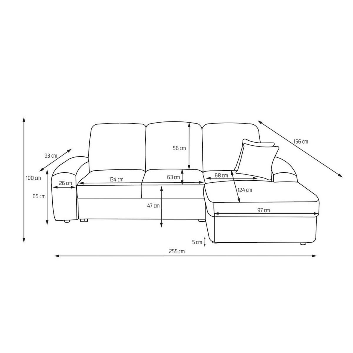 ECKSOFA VIBE S Rechts mit Schlaffunktion 130x202 Chenille Bordeaux - Bordeaux/Schwarz, Holz/Kunststoff (156/255cm) - Muffo