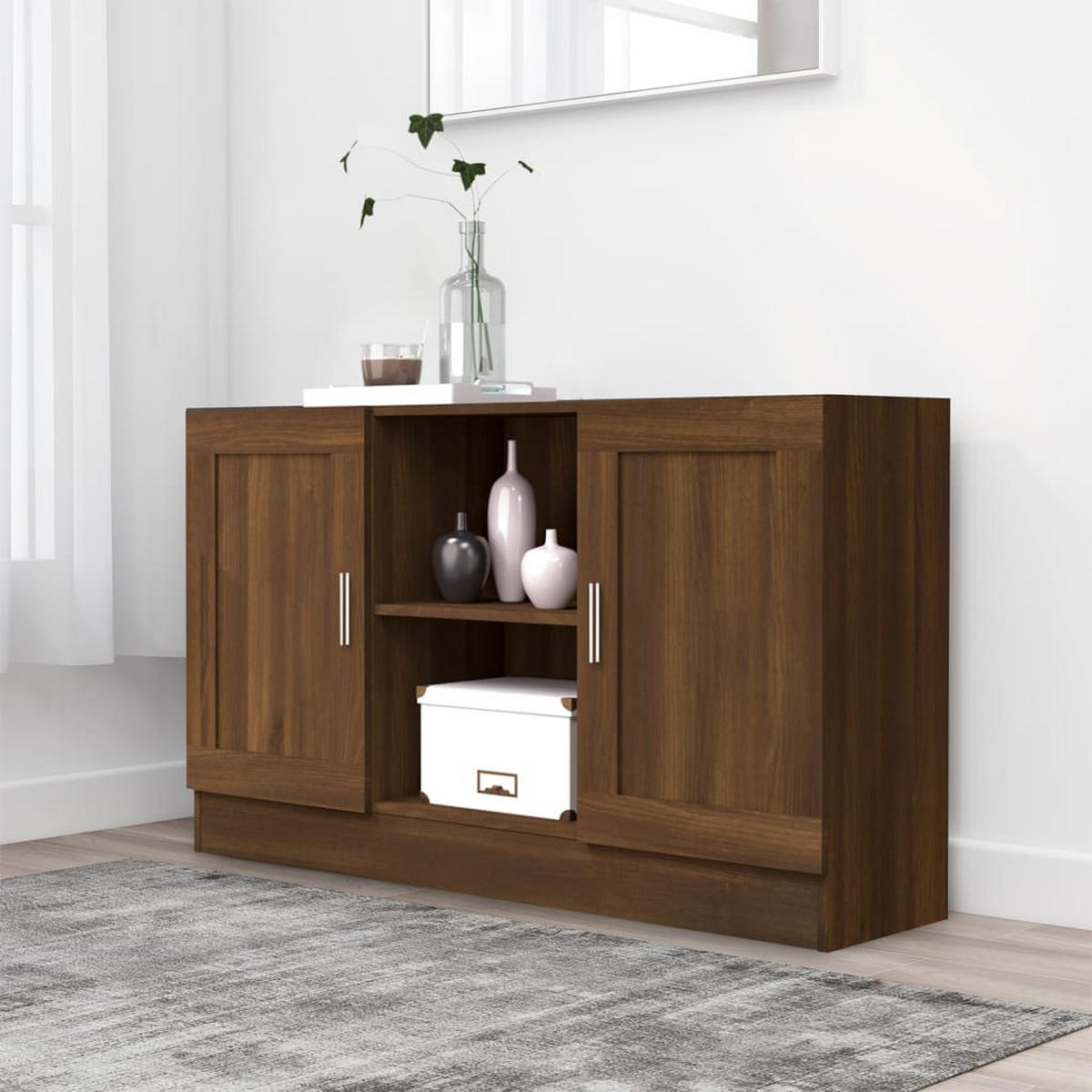 SIDEBOARD mit 2 Fächern, 2 Türen 120/30,5/70 cm aus Holzwerkstoff Braun Eichen-Optik Dekor - Dunkelbraun/Grau, Holz/Metall (120/70/30.5cm) - vidaXL