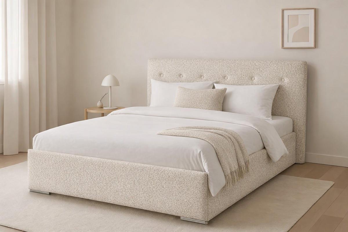 ČALOUNĚNÁ POSTEL MILA 160 s rošt – látka MARCELLO 18301 - béžová, kompozitní dřevo (160/200cm) - Kier Furniture