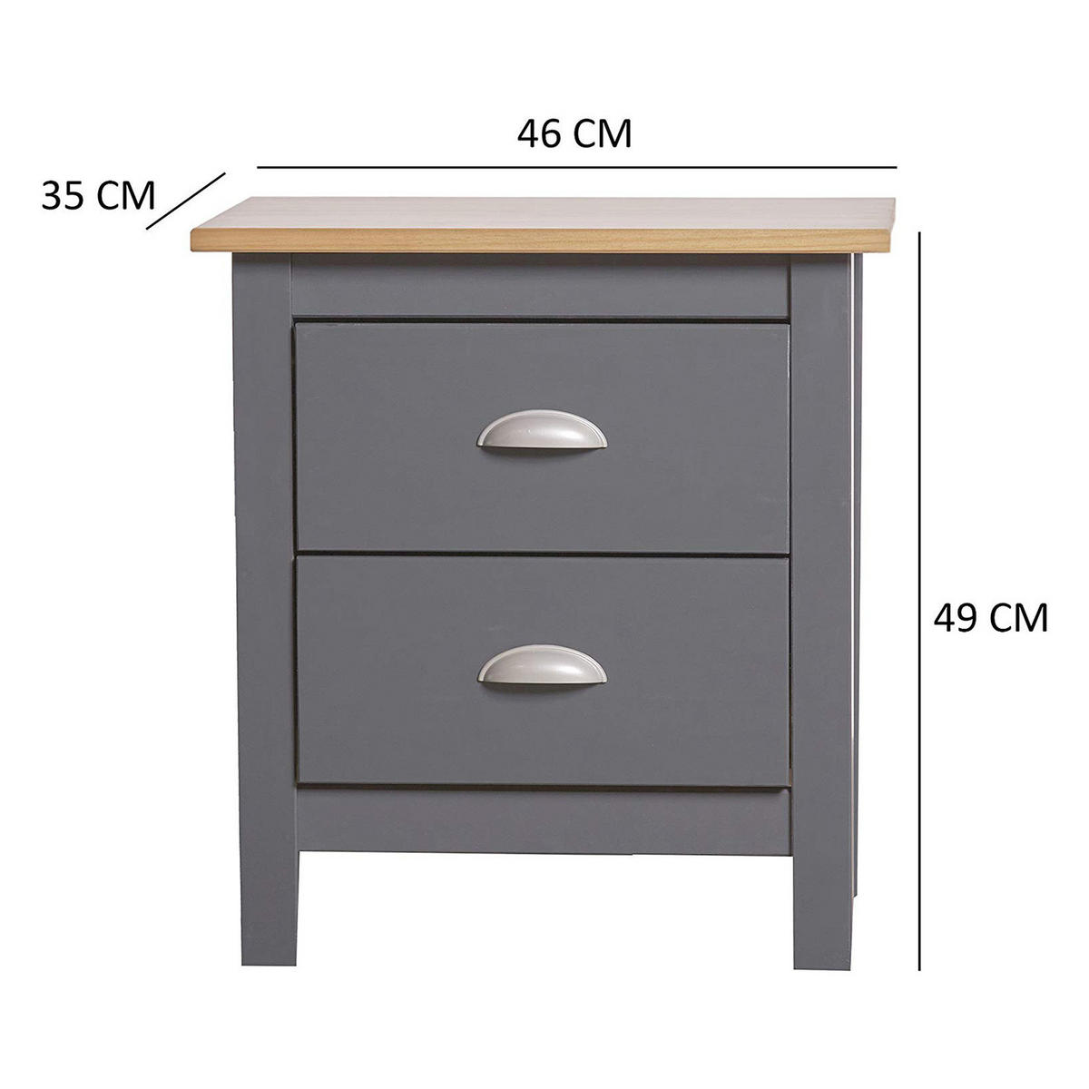 NACHTTISCH Jade 2 Schubladen in Grau - Anthrazit, Holz (46/49/35cm) - VS Venta-stock
