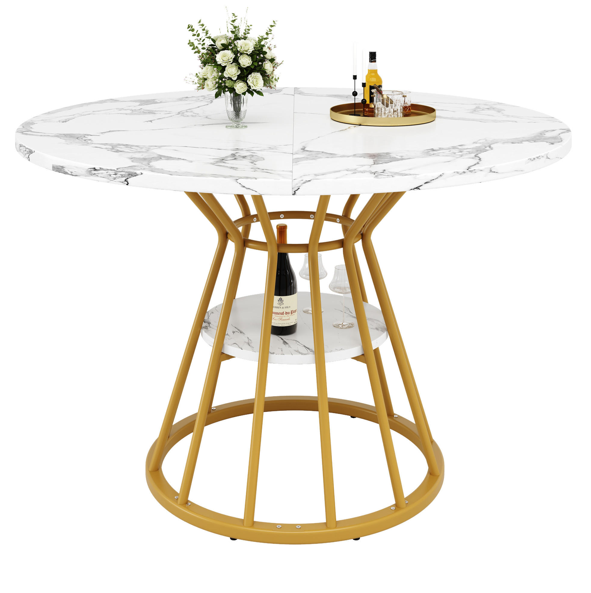 ESSTISCH 100x100x76 cm in Weiß und Gold aus MDF mit Marmoroptik - Goldfarben, Holzwerkstoff (100/100/76cm) - Modfu