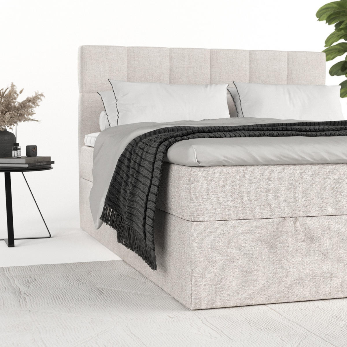 BOXBETT Savio 200/200 cm Hellbeige im Neve Stoff - Sandfarben/Schwarz, Holz/Holzwerkstoff (200/200cm) - AltaBeds