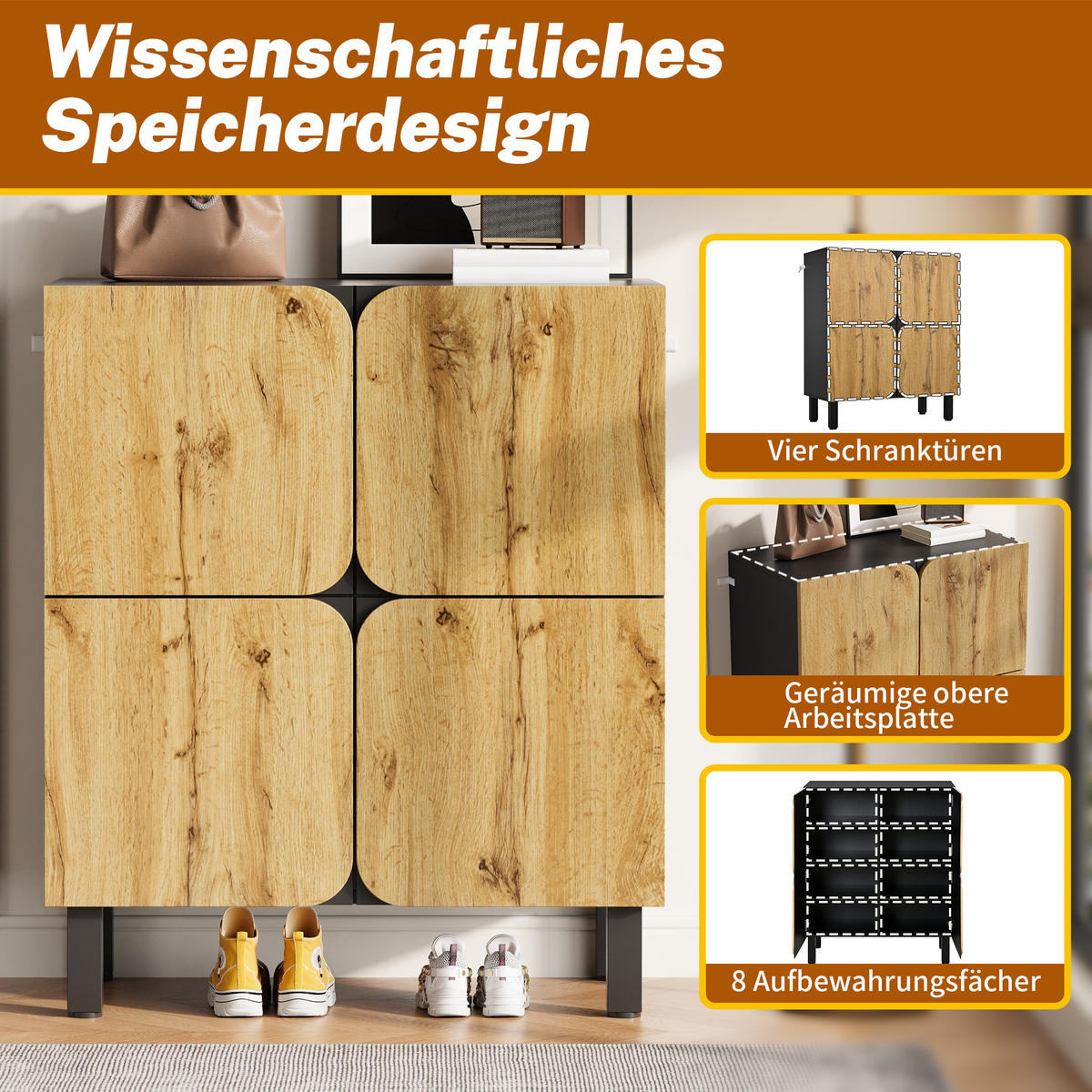 SCHUHSCHRANK 80/38,5/95 cm Schwarz/Natur aus MDF mit Soft-Close - Schwarz, Holzwerkstoff (80/95/38.5cm) - OKWISH