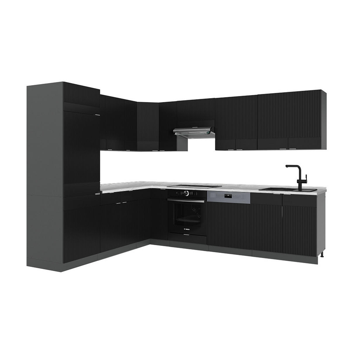 ROHOVÁ KUCHYŇA Fame-Line Čierny pruhovaný/antracitový 287 x 60 cm , AP Marble - čierna/antracitová, kompozitné drevo (287/81.6/60cm) - Vicco