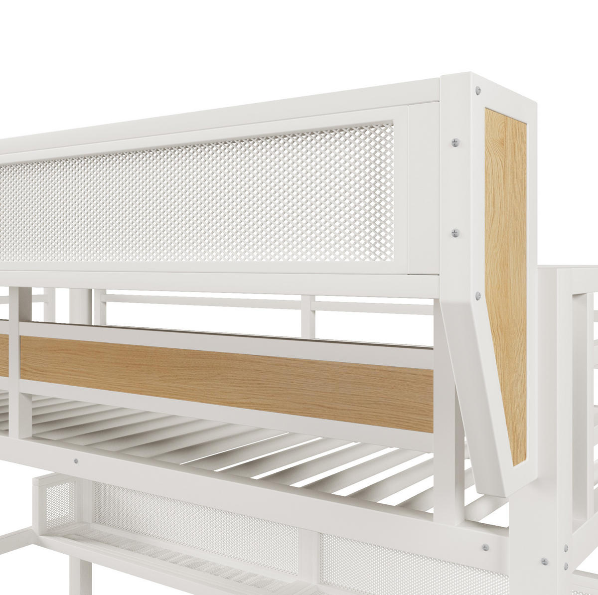 HOCHBETT aus Metall und MDF 90x200 cm Weiß mit 2 Schubladen, Regal, Aufbewahrungskorb und LED-Licht - Weiß, Holzwerkstoff (90/200cm) - Modfu