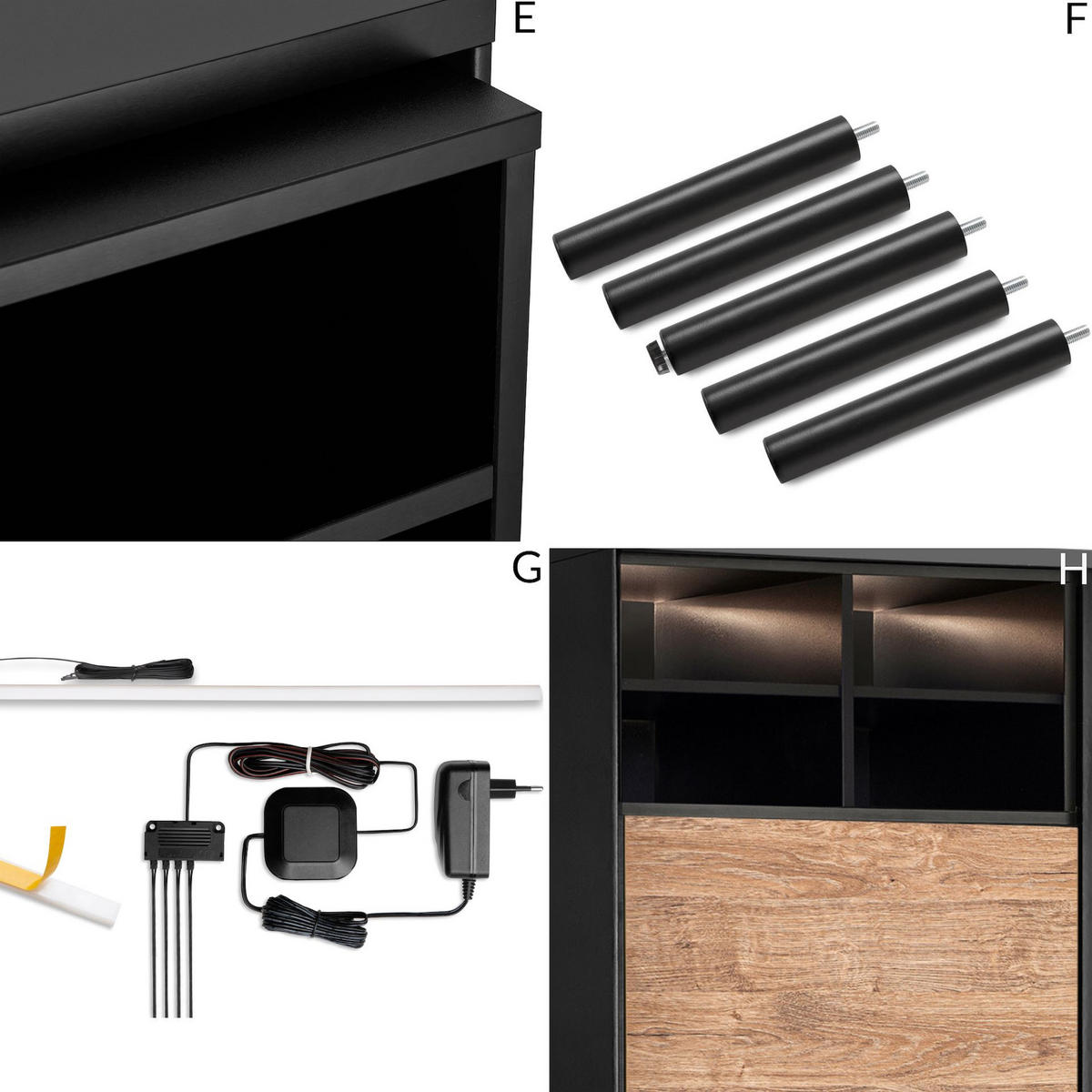 REGAL LOFTY Kreuzeinlage, schwarz / Eiche natur - Eichefarben/Schwarz, Holzwerkstoff (52/135/41cm) - KONSIMO®