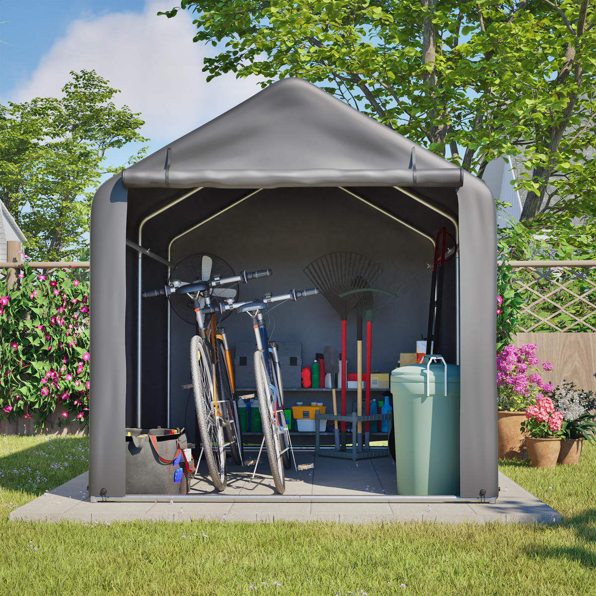 KLEINGARAGE aus Metall 160x220x165 cm Grau mit Rolltor - Grau, Metall (160/165/220cm) - Modfu