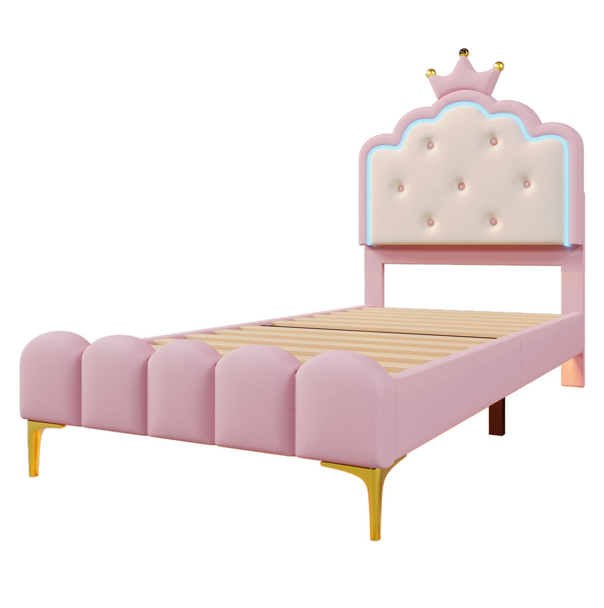 POLSTERBETT 90/200 cm Rosa aus PU mit Lattenrost und LED-Beleuchtung - Rosa, Kunststoff (90/200cm) - OKMYHOME