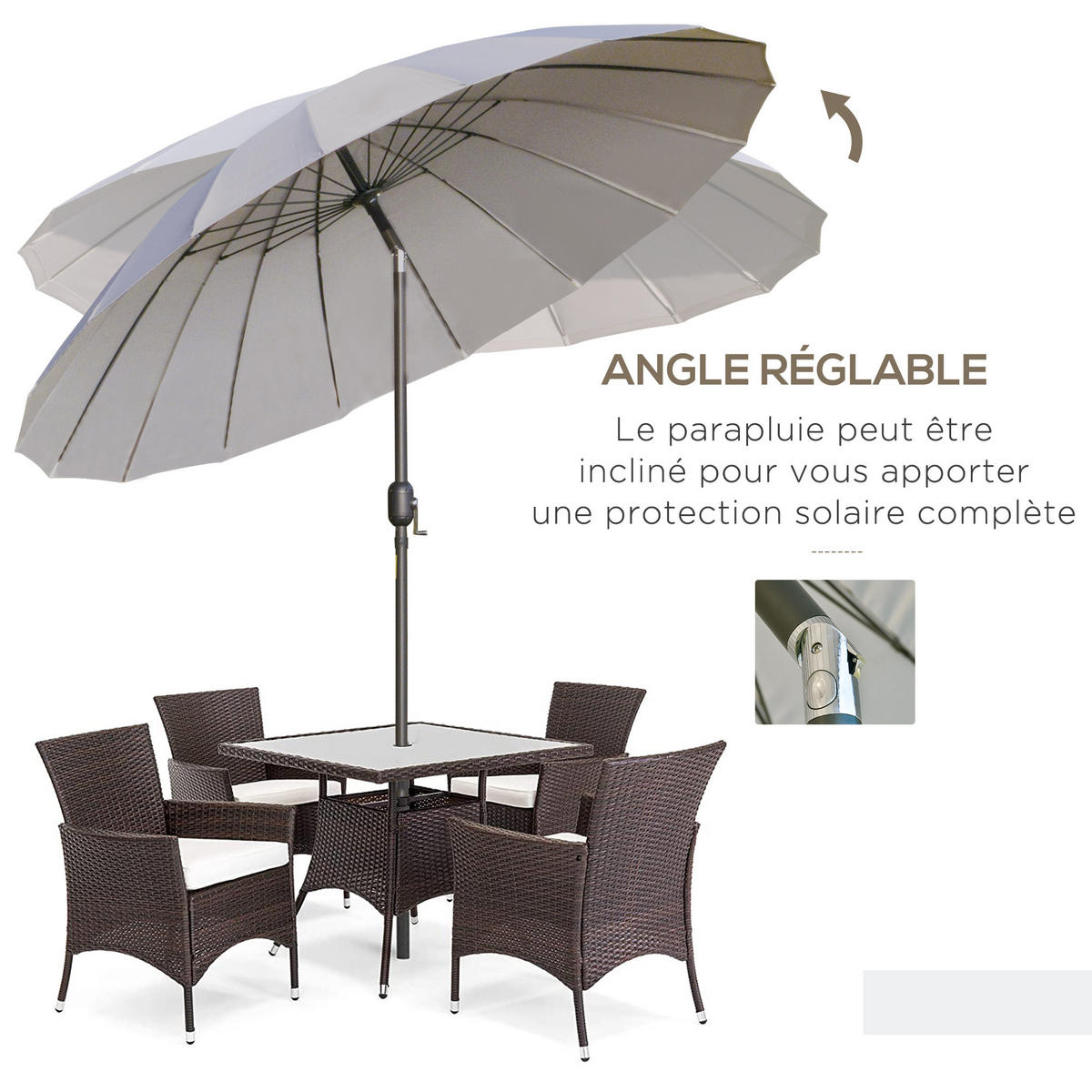 SONNENSCHIRM DE-11379 neigbar, mit Kurbel, 18 Streben Grau - Hellgrau, Metall (250/250cm) - ComfortXL