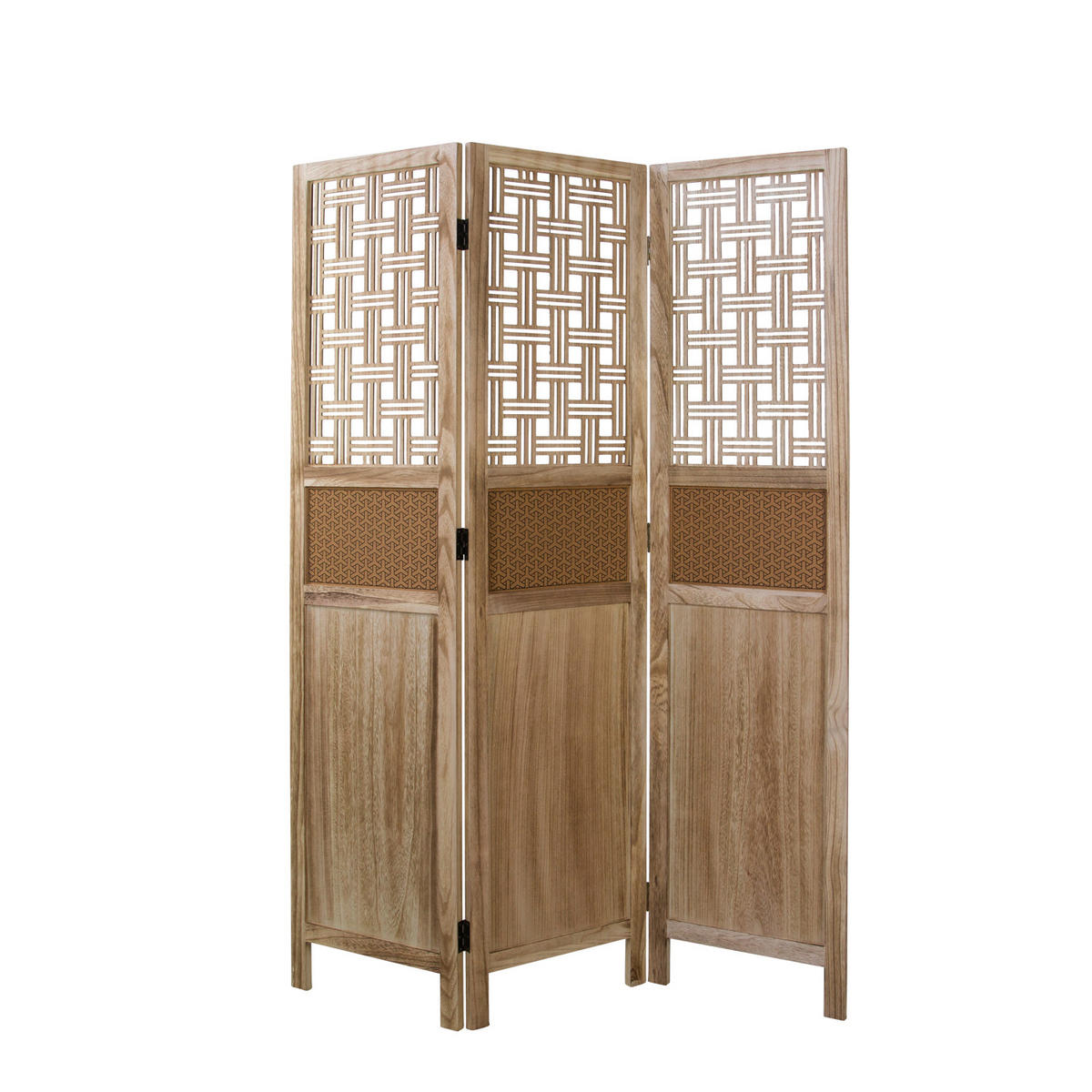PARAVENT 3-tlg. 120/170 cm Braun Kork-Ornamentik - Braun, Holz (120/170/1cm) - Homestyle4u
