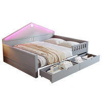 BETT 140/200 cm in Grau aus Massivholz und MDF mit Schubladen und LED - Grau, Holz/Holzwerkstoff (140/200cm) - WISHDOR