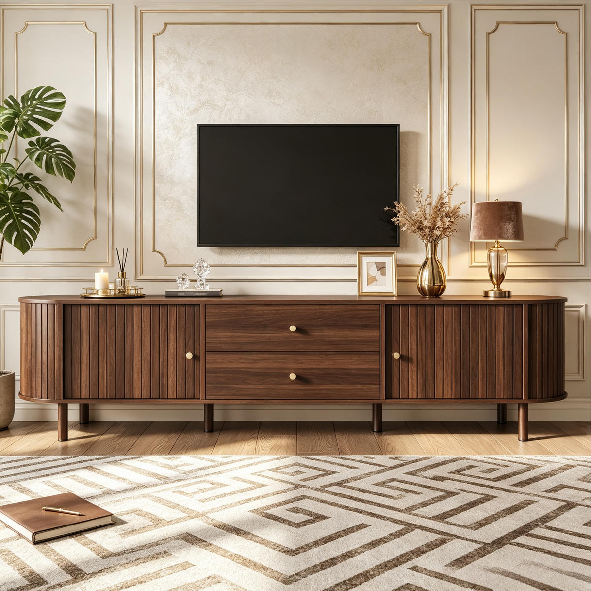 TV-ELEMENTLOWBOARD 180x40x58cm Holzoptik-Nussbaum mit Schiebetüren und Schubladen - Walnussfarben, Holz (46.51/18.01/75.79cm) - Raelunyi