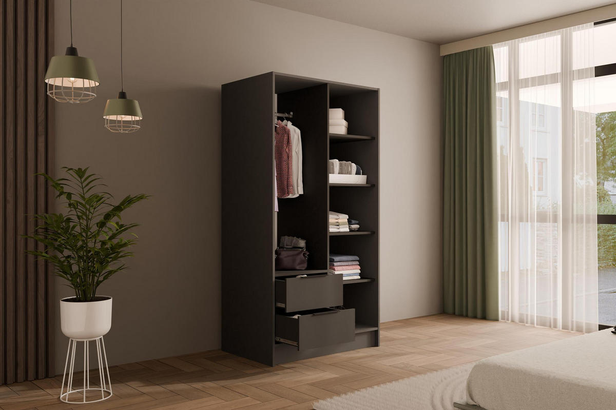 KLEIDERSCHRANK mit Flügeltüren KOLIN 100x200cm Graphit - Graphitfarben, Holzwerkstoff (102/200/51cm) - ALTDECOR
